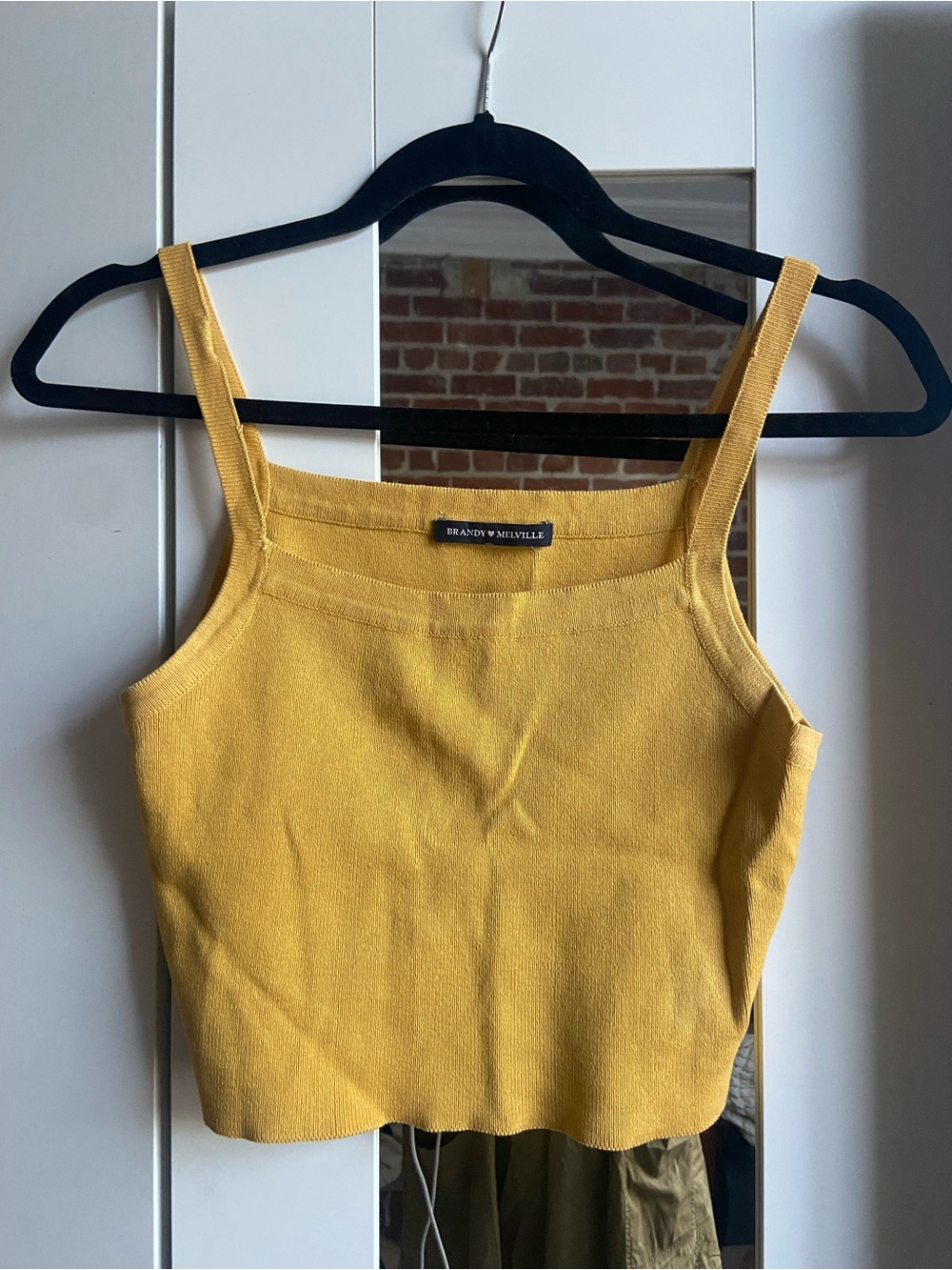Brandy Melville Mustard Yellow Ribbed Square-Neck Camisole